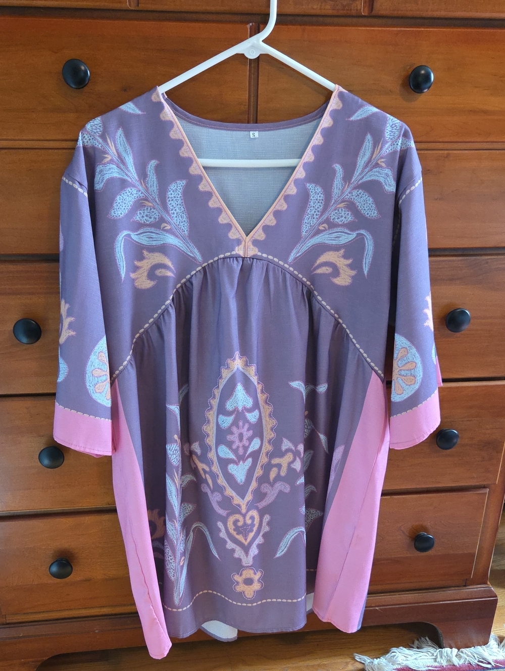 Purple & Pink Boho V-Neck Tunic Top/Dress with Floral Print